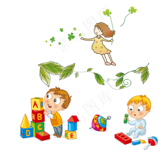 卡通儿童 堆积木图片