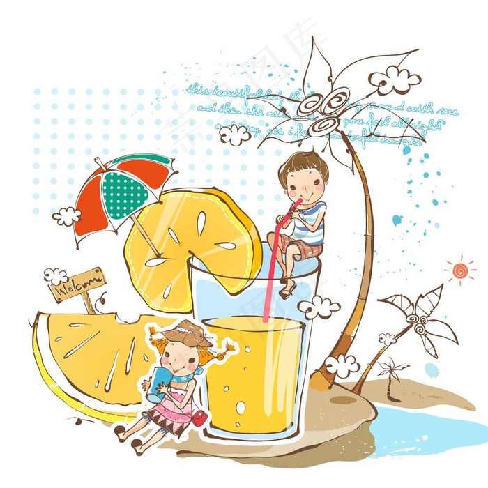 喝果汁的小朋友图片