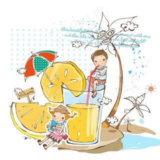 喝果汁的小朋友图片