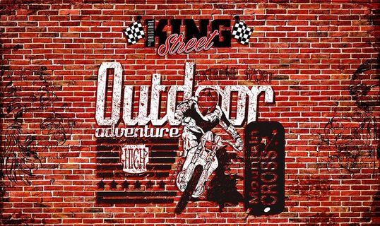 摩托赛车复古砖背景墙图片