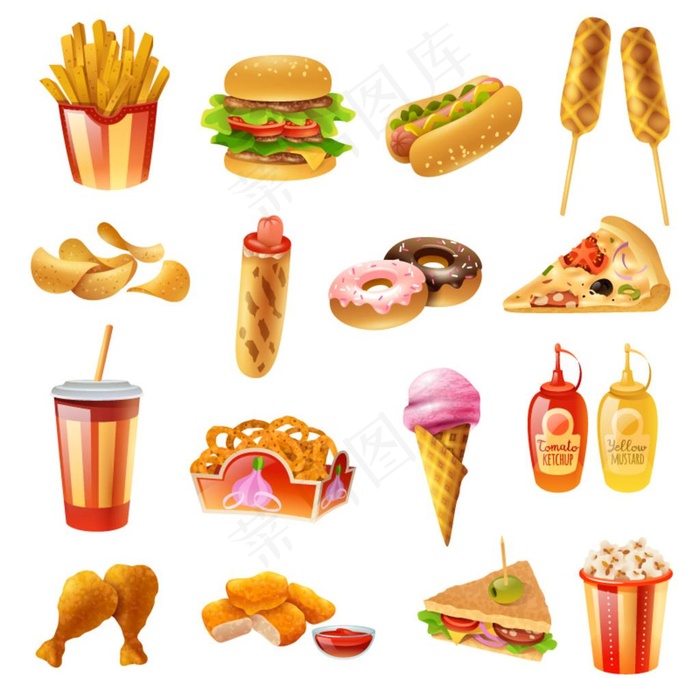 西式快餐食物插画图片