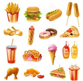 西式快餐食物插画图片