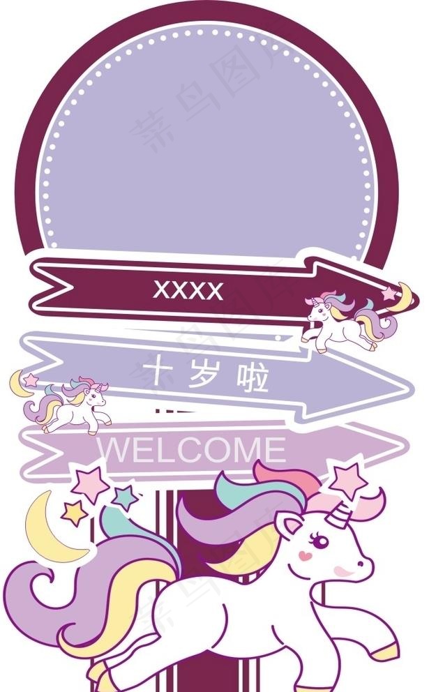 独角兽生日卡通指示牌图片