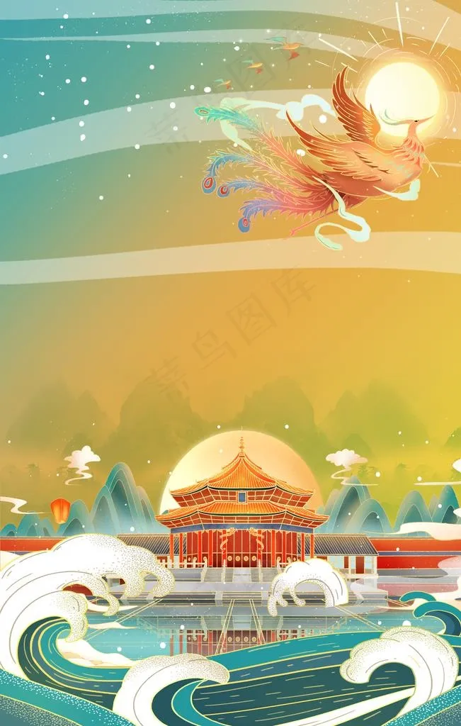 国潮凤凰海报背景图片(3545X5315(DPI:300))psd模版下载