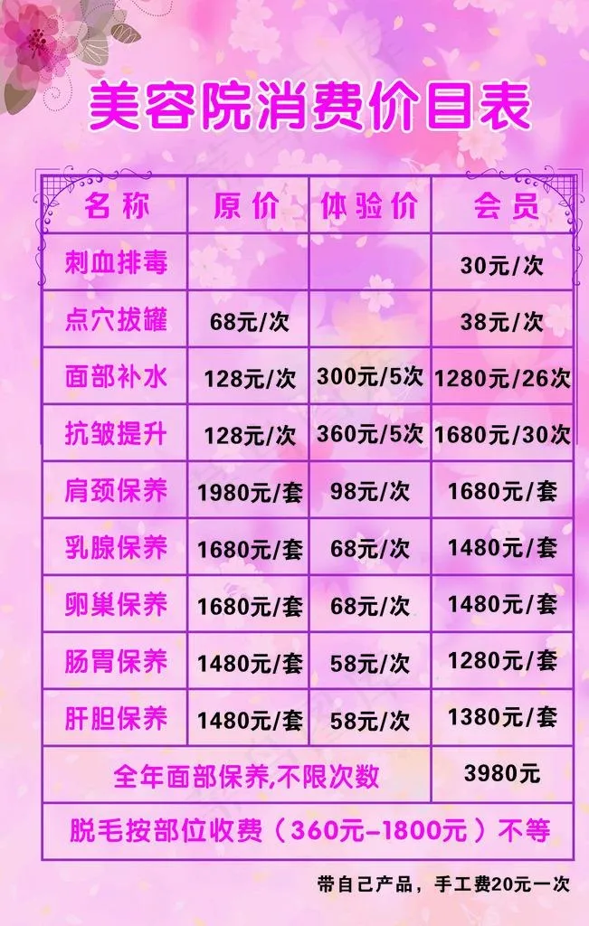 美容院价目表图片cdr矢量模版下载