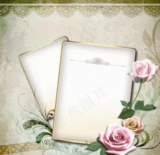 金色矩形框和月季花双框插画图片