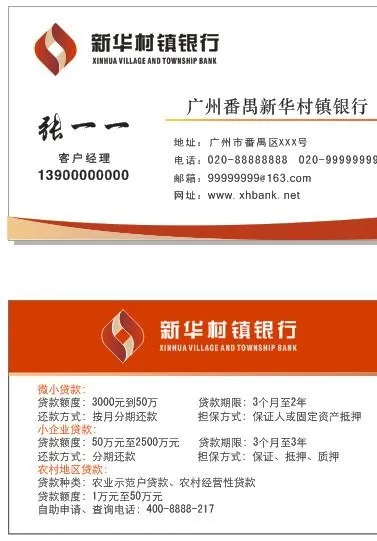 新华村镇银行名片图片cdr矢量模版下载