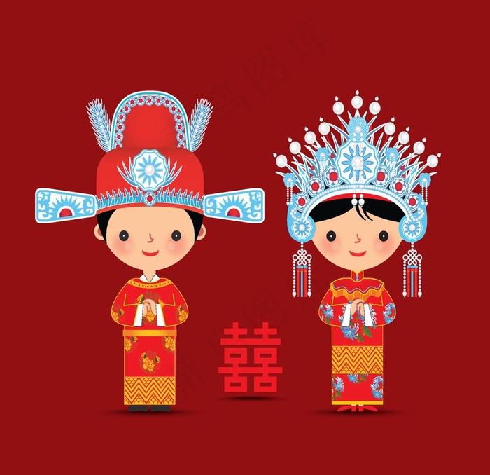 婚庆男女卡通形象设计图片eps,ai矢量模版下载