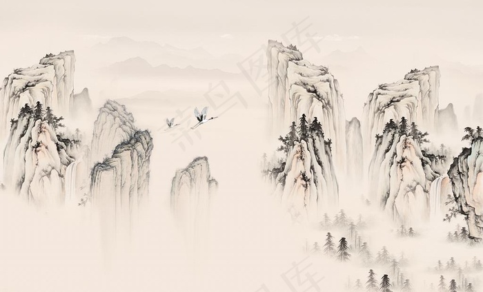新中式山水水墨背景墙图片