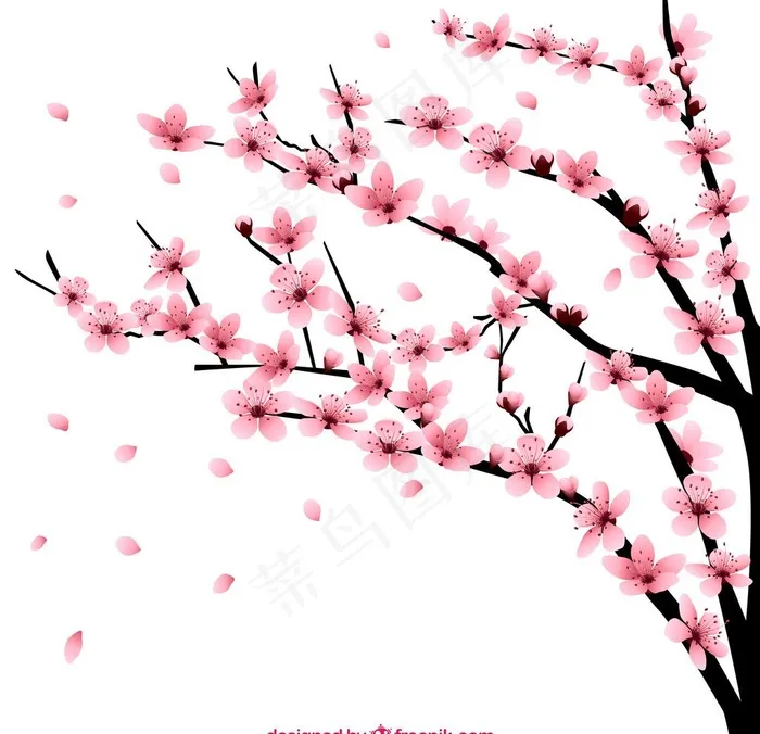 粉色桃花树桃花枝图片ai矢量模版下载