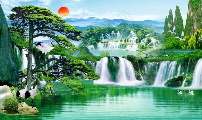 瀑布山水图片(9071X5669(DPI:72))psd模版下载