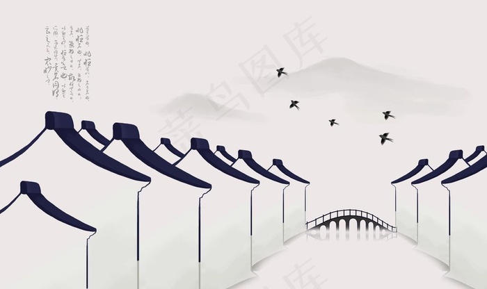 徽式建筑水墨画图片