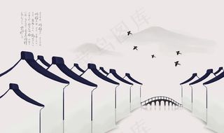 徽式建筑水墨画图片
