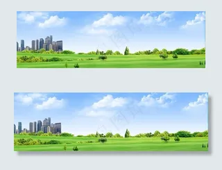 绿色天空背景城市背景图片