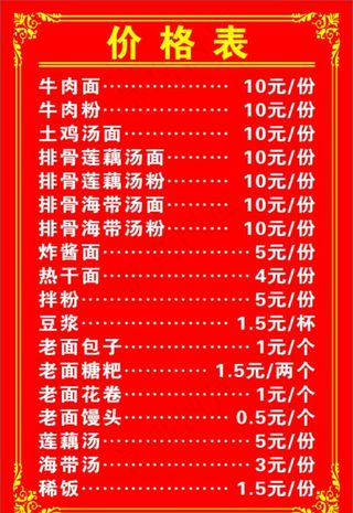 早餐店价格表图片