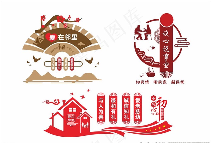 邻里文化墙  背景墙图片cdr矢量模版下载