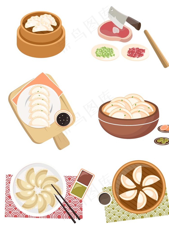 冬至水饺卡通矢量套图图片ai矢量模版下载