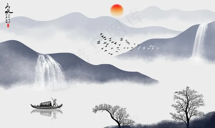 古风手绘图片(9071X5669(DPI:72))psd模版下载
