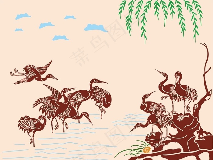 硅藻泥鹤叶子背景图片cdr矢量模版下载