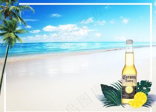 海滩 蓝色 海报 背景 清新图片