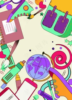插画文具背景图片