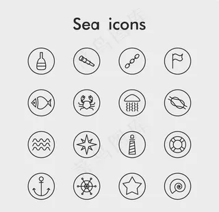 手绘海图标图片