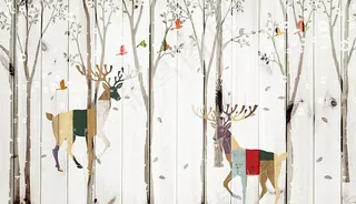 麋鹿树林木纹背景墙图片