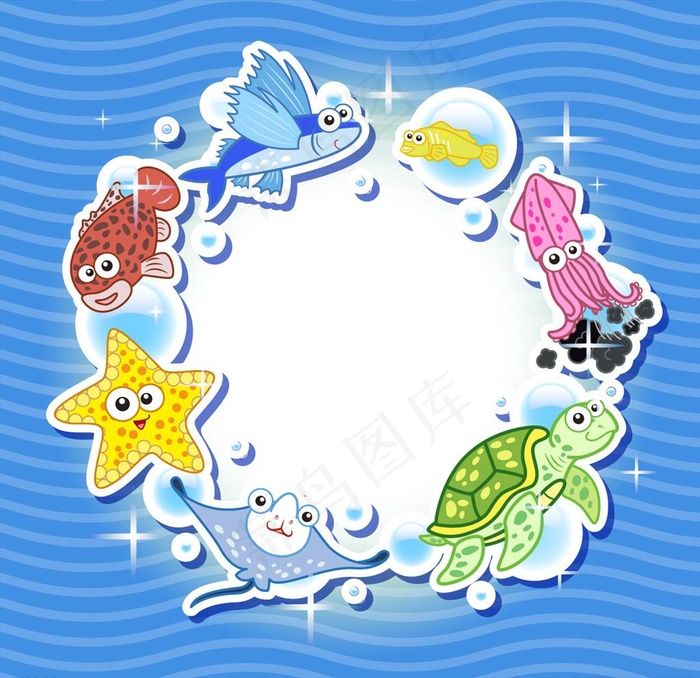 卡通海洋生物图片ai矢量模版下载