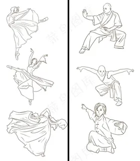 武术和舞蹈人物剪影图片