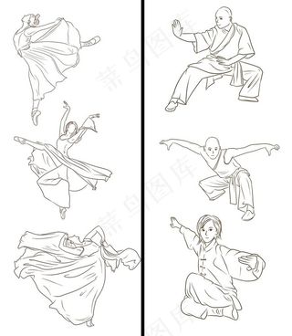 武术和舞蹈人物剪影图片