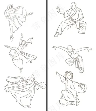 武术和舞蹈人物剪影图片