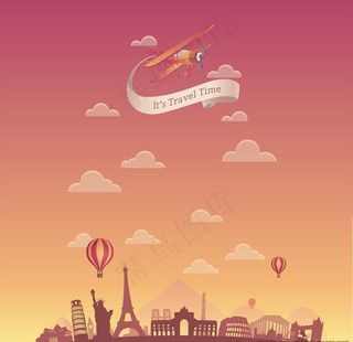 创意世界旅行景点建筑插画图片