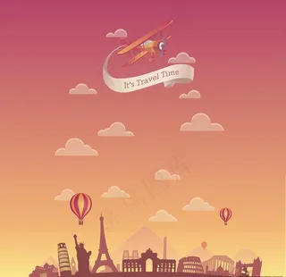 创意世界旅行景点建筑插画图片