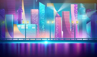 城市夜景插画图片