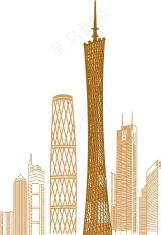 广州城市线描稿图片