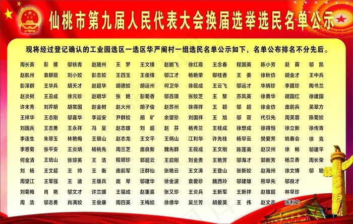 第九届人大选举选民名单公示图片(210X297)cdr矢量模版下载
