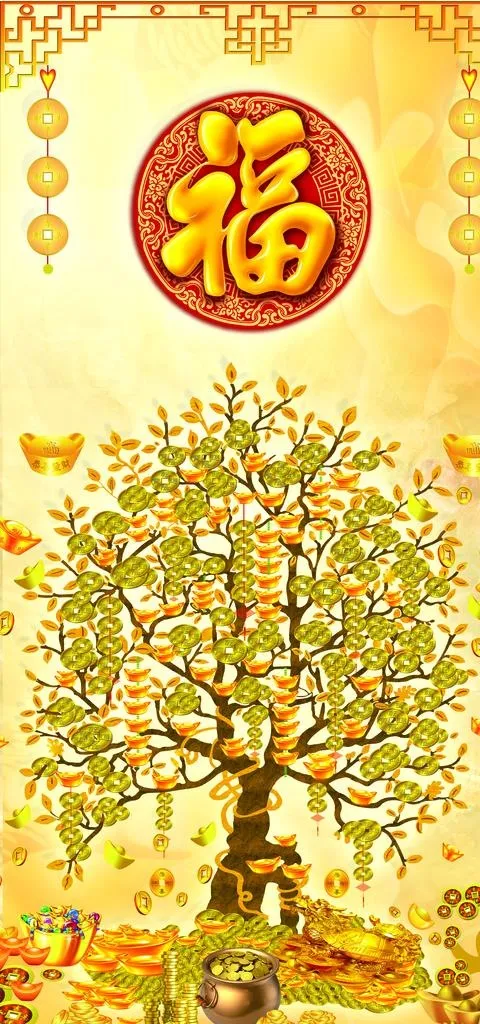 发财树福字玄关图片