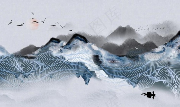 线条水墨画图片(9071X5669(DPI:72))psd模版下载