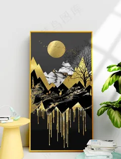 抽象金箔金色几何山水风景装饰画图片 抽象金箔金色几何山水风景装饰画图片