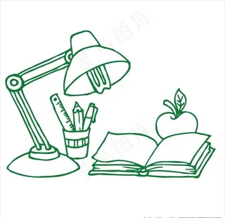 灯 书 苹果 笔 桌子图片