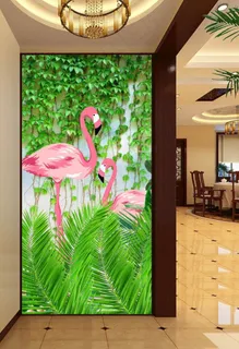 火烈鸟玄关背景墙图片