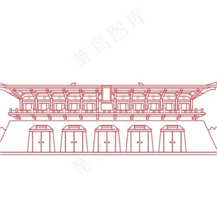 西安丹凤门线条矢量建筑物图片cdr矢量模版下载