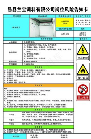 配电箱 配电柜岗位风险告知卡图片