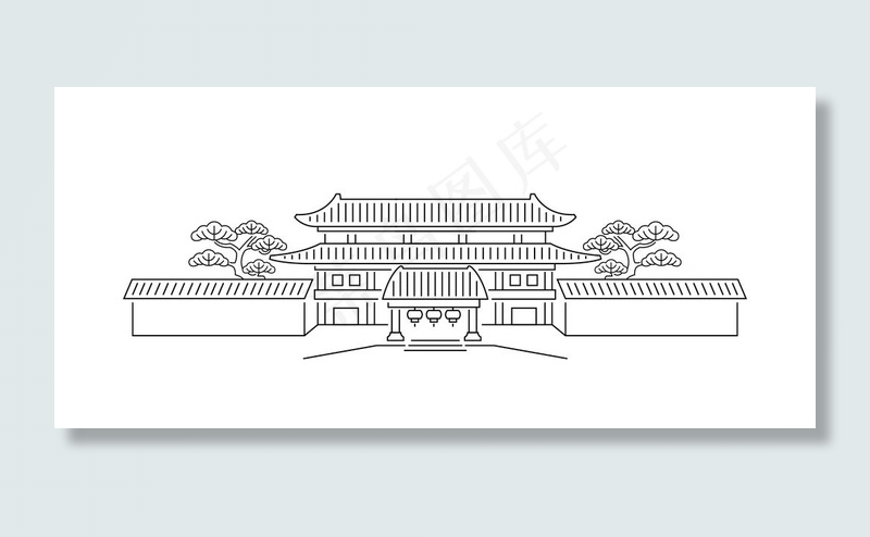 中式建筑线描图片