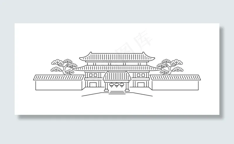 中式建筑线描图片ai矢量模版下载