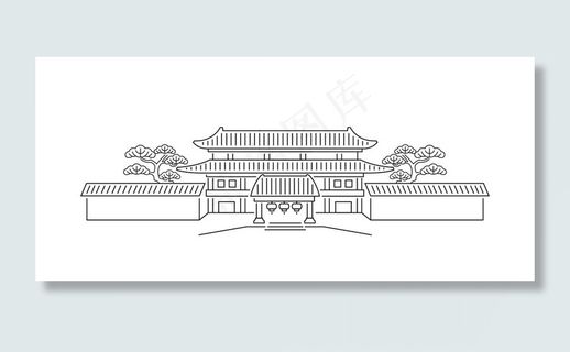 中式建筑线描图片