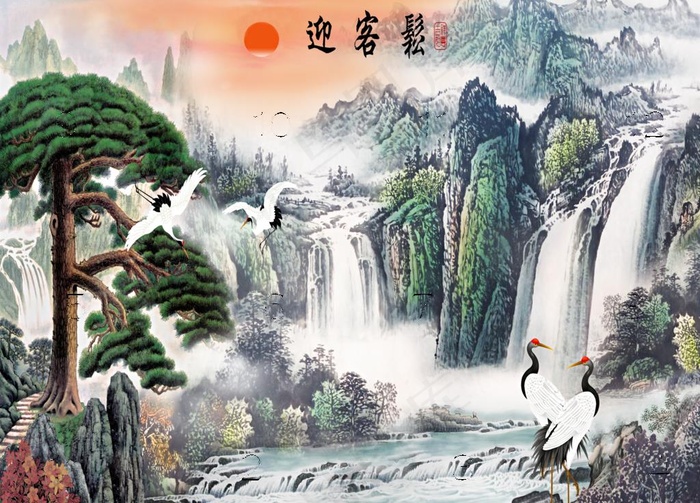 迎客松装饰画图片(11811X8858(DPI:150))psd模版下载