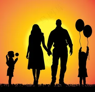 幸福的一家人剪影图片