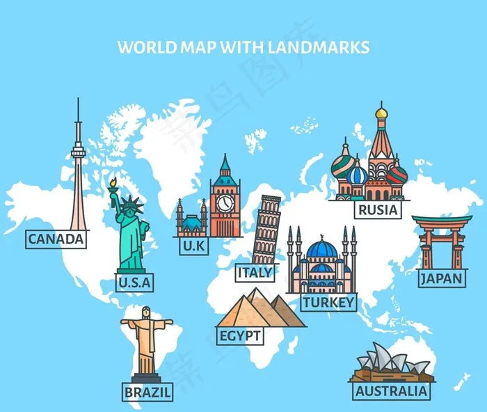 世界地标 地标建筑图片ai矢量模版下载