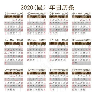 2020鼠年台历日期条图片